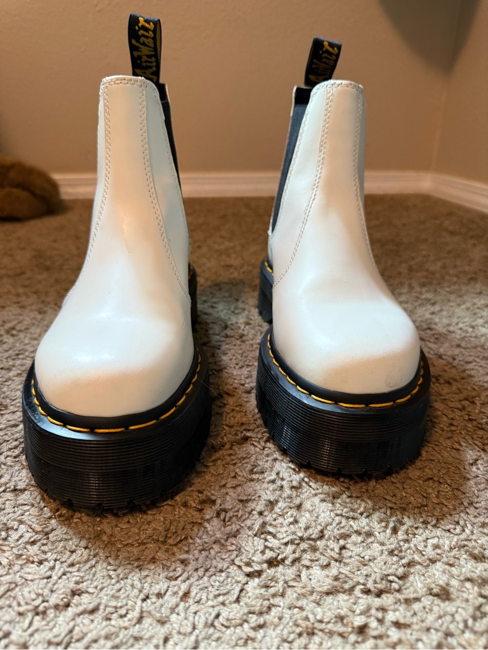 White Platform Dr Marten’s with Yellow Stitching